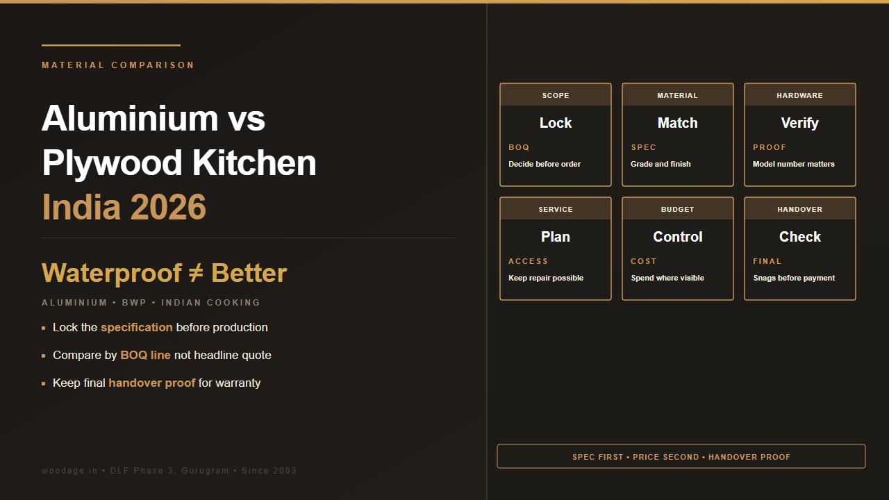 Aluminium vs Plywood Modular Kitchen in India 2026: Waterproof Does Not Mean Better for Every Home