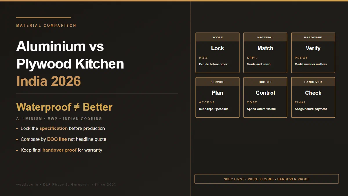 Aluminium vs Plywood Modular Kitchen in India 2026: Waterproof Does Not Mean Better for Every Home