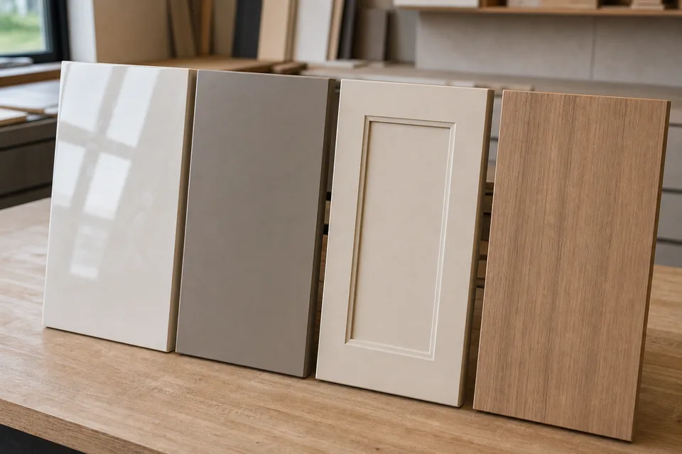 Acrylic laminate PU paint and veneer shutter finish visual reference for Delhi NCR kitchens