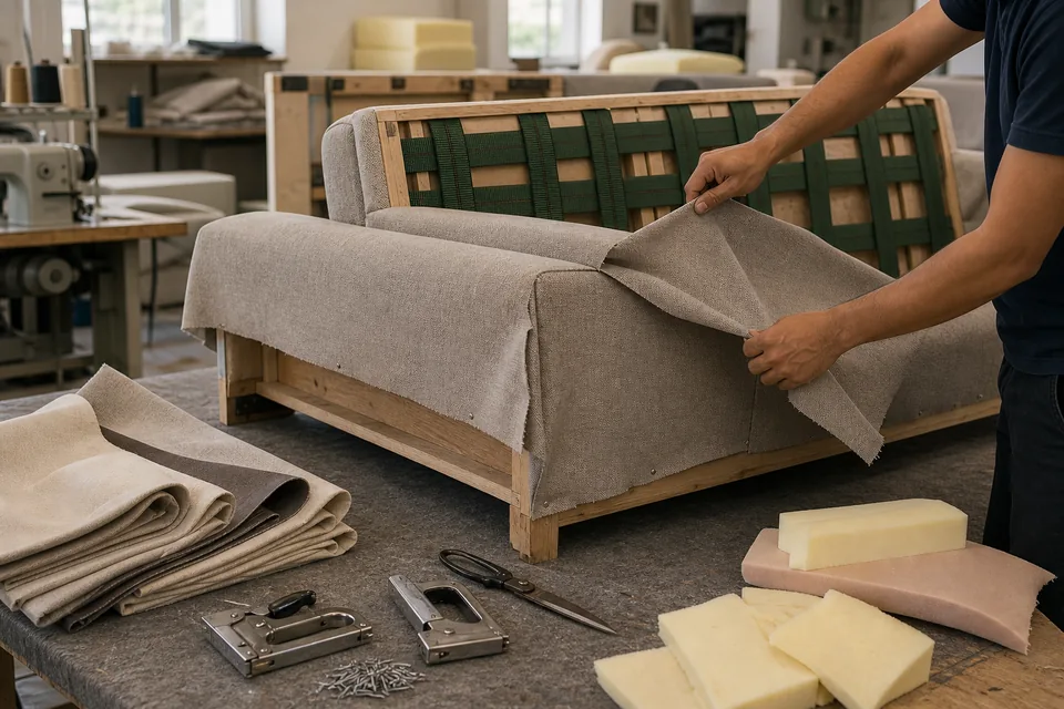 Custom sofa upholstery manufacturing visual reference in Gurgaon workshop