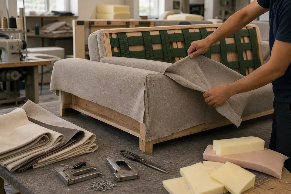 Custom sofa upholstery manufacturing visual reference in Gurgaon workshop