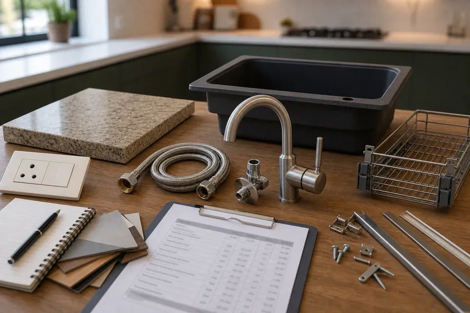 Hidden modular kitchen costs visual reference for countertop electrical plumbing and accessories