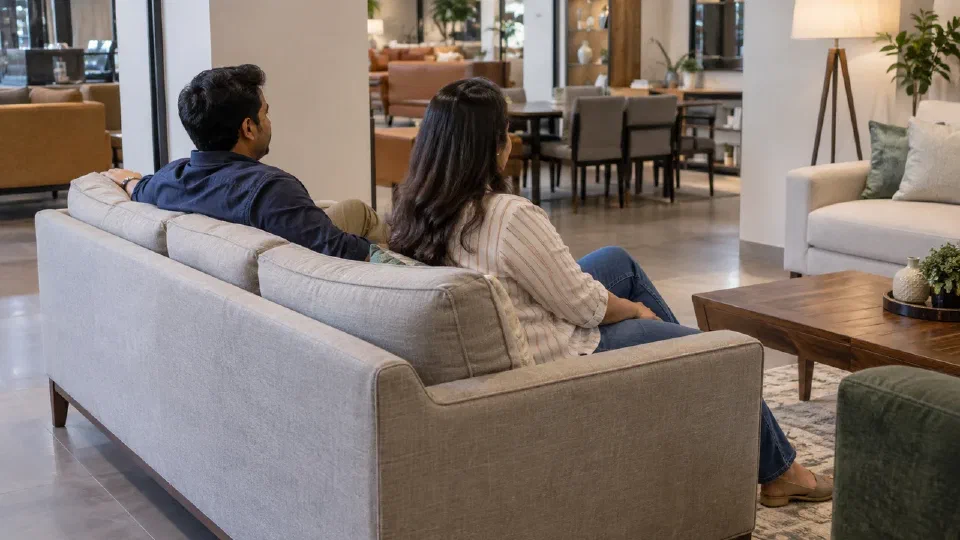 A restrained two-user sofa trial in a practical Delhi NCR apartment setting