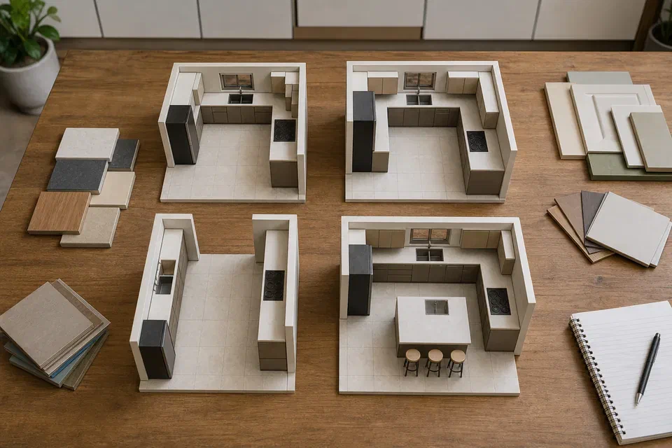 Kitchen layout comparison visual reference for L shaped U shaped parallel and island kitchens