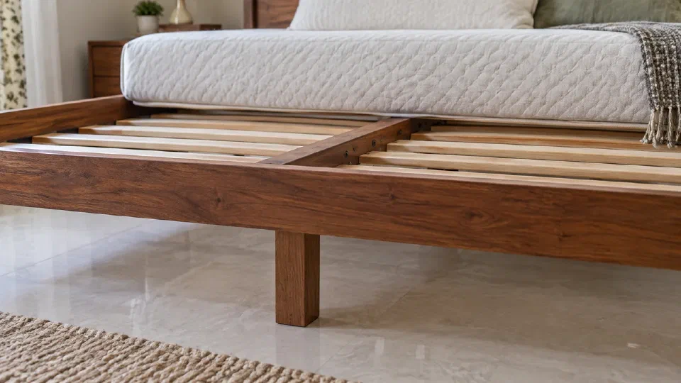 A credible slat holder, central rail and leg-to-floor support connection