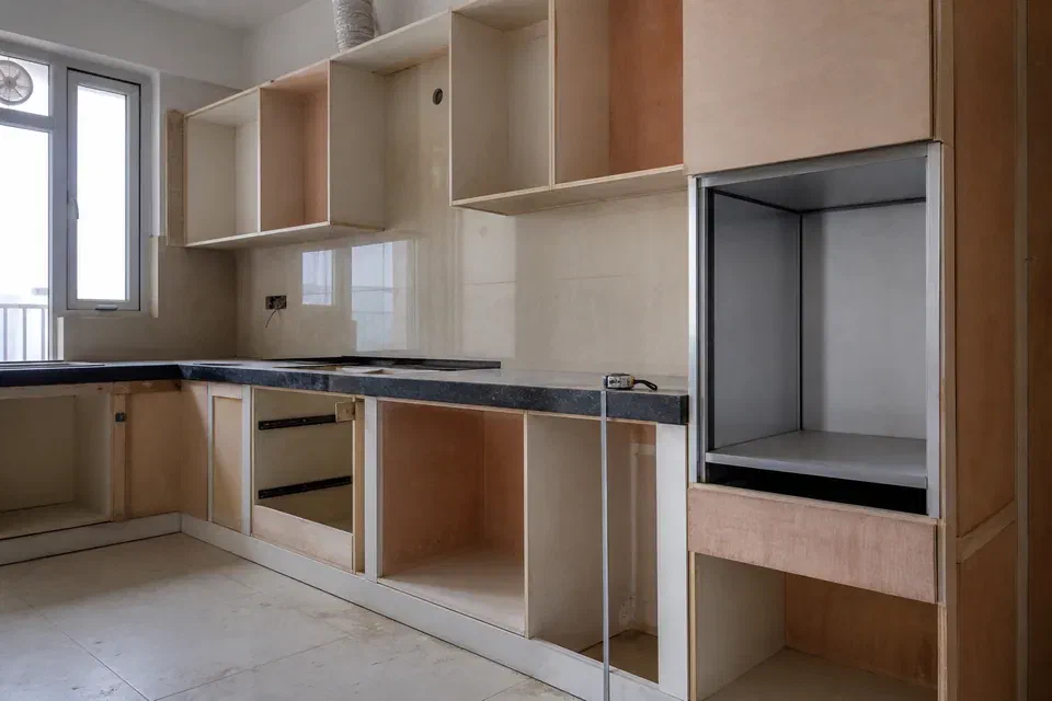 Illustrative WoodAge modular kitchen in Gurugram with base cabinet wall cabinet plinth and counter dimensions