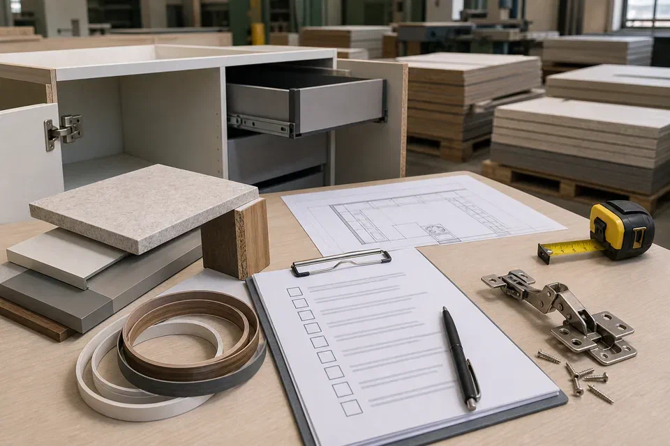 Modular kitchen manufacturer checklist visual reference with factory and material verification