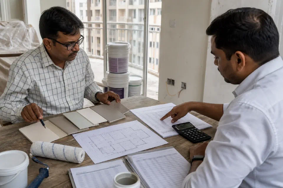 Illustrative Delhi NCR painting quote review with wall measurements primer topcoat sample panels and litre schedule