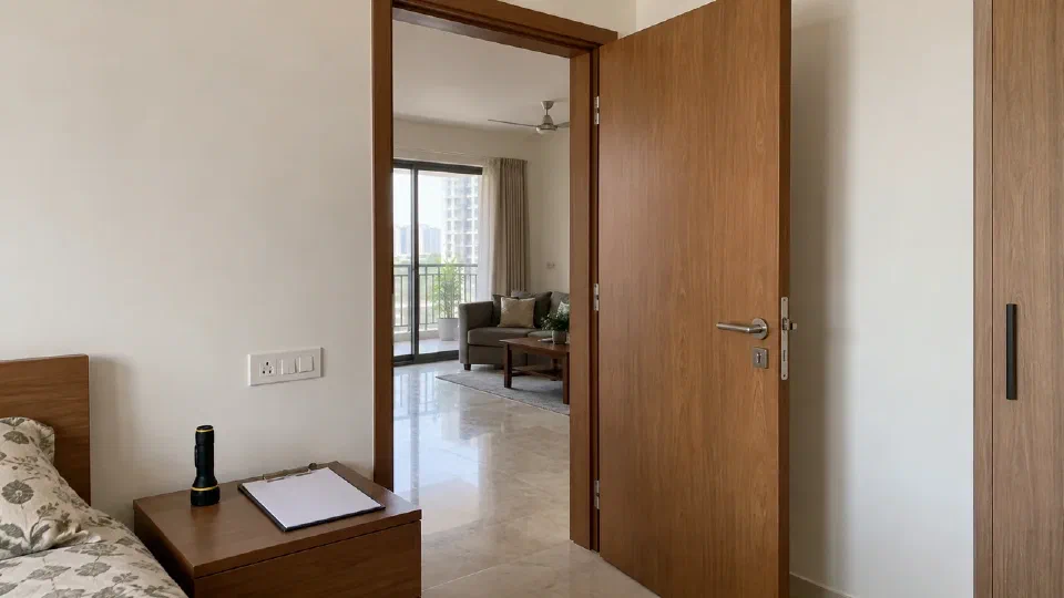 A completed room doorway shown as an ordinary handover condition