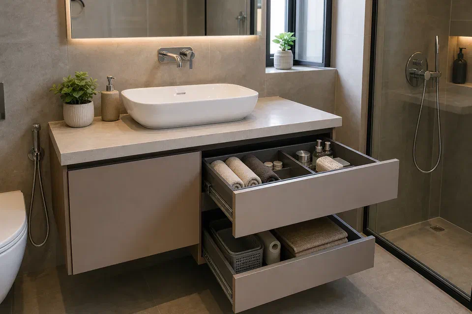 Small kitchen space saving accessory visual reference with corner and under sink storage