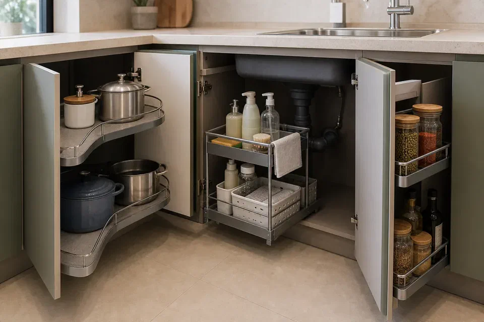 Small Gurgaon modular kitchen visual reference with tall storage and compact cabinets
