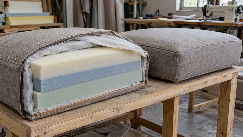 Representative sofa cushions that show a finished seat and a credible layered build