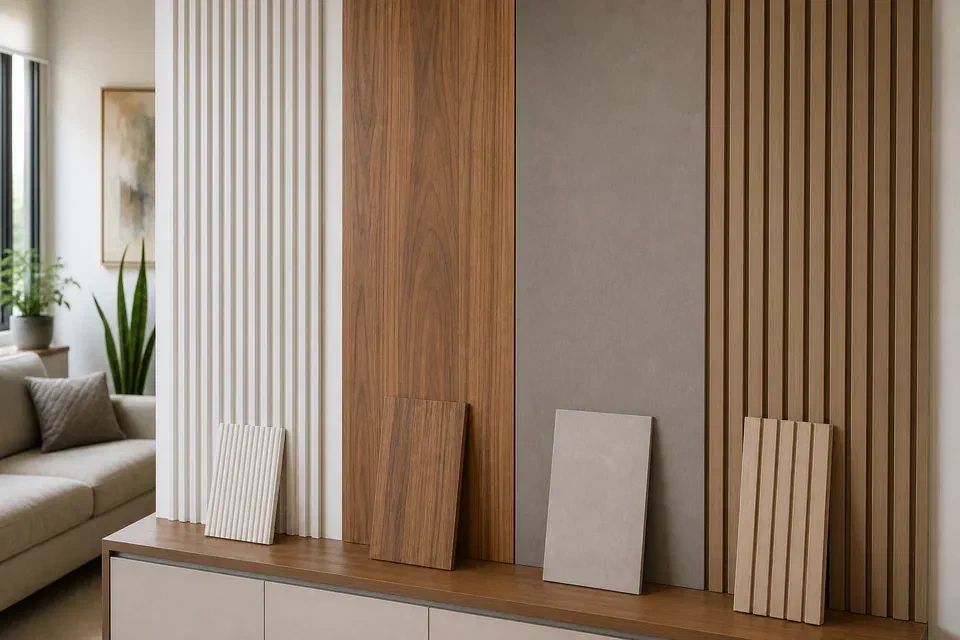 Wall paneling material visual reference for fluted MDF veneer PVC and laminate panels