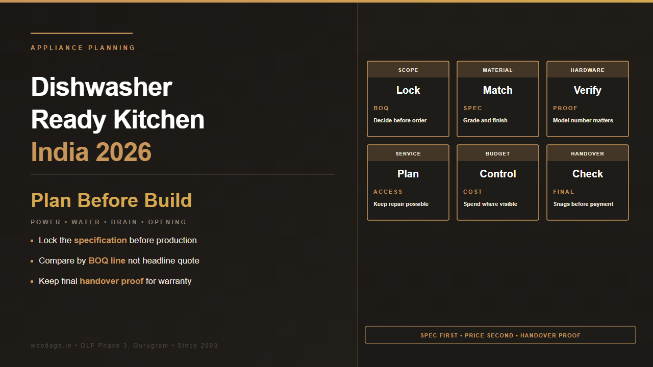 Dishwasher-Ready Modular Kitchen in India 2026: Plumbing, Power, Cabinet Opening and Cost