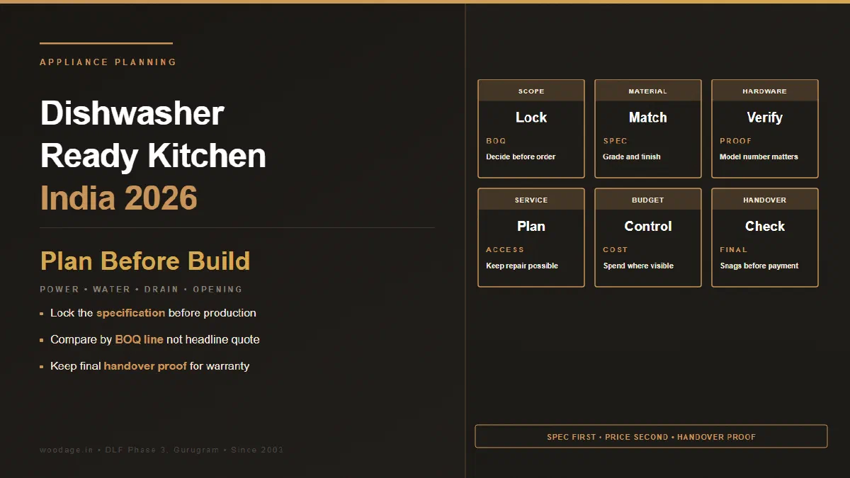 Dishwasher-Ready Modular Kitchen in India 2026: Plumbing, Power, Cabinet Opening and Cost