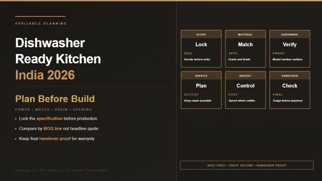 Dishwasher-Ready Modular Kitchen in India 2026: Plumbing, Power, Cabinet Opening and Cost