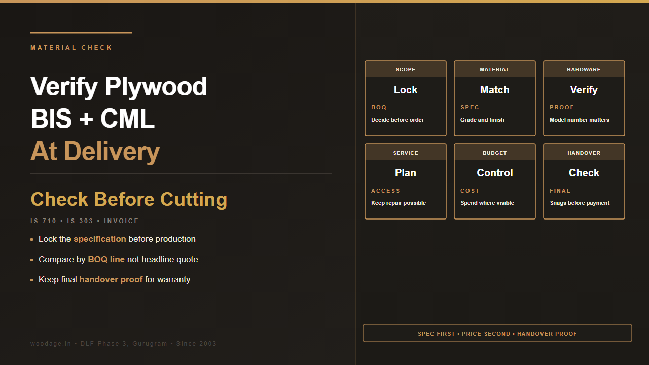 How to Verify Plywood Grade at Delivery: IS 710, IS 303, BIS Mark, CML Number and Invoice Check