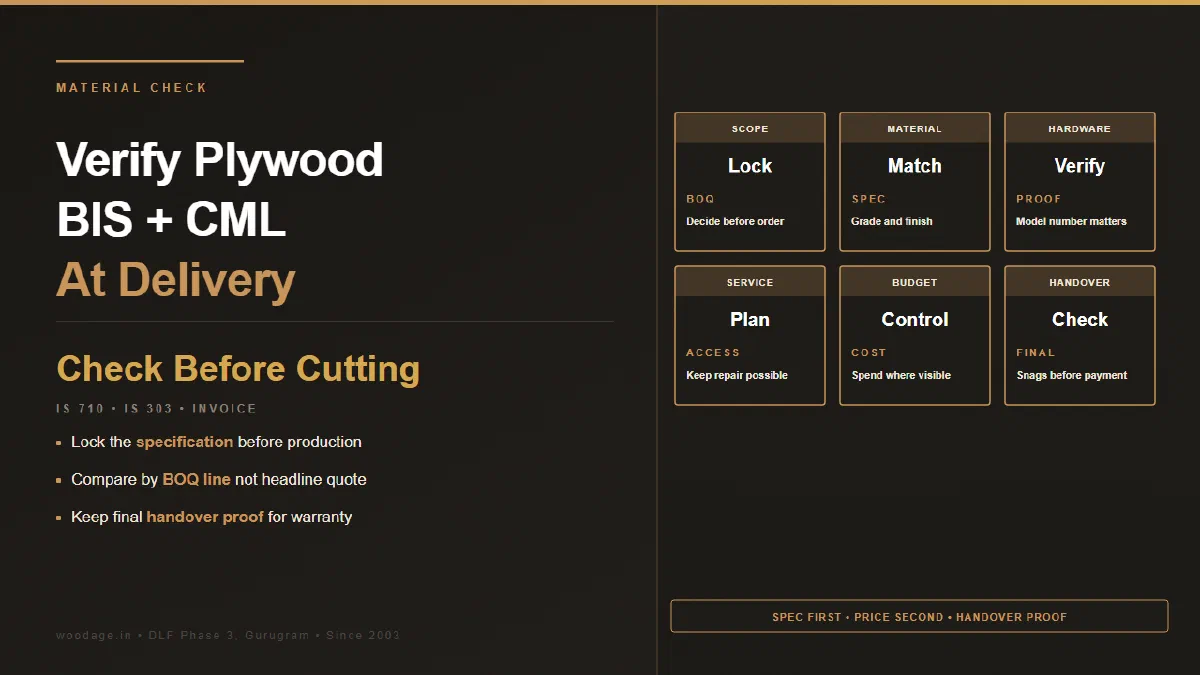 How to Verify Plywood Grade at Delivery: IS 710, IS 303, BIS Mark, CML Number and Invoice Check