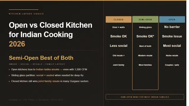Open vs Closed Kitchen for Indian Cooking: Smoke Management, Family Layout, Resale Considerations