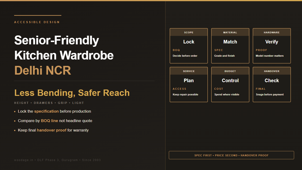 Senior-Friendly Kitchen and Wardrobe Design in Delhi NCR: Safer Storage, Better Heights and Less Bending