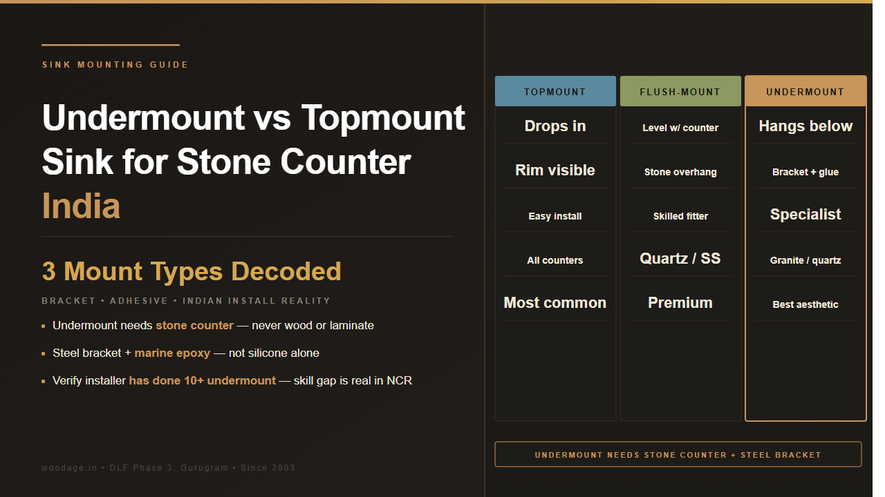 Undermount vs Topmount Sink for Stone Countertops: Bracket Systems, Adhesives and What Works in Indian Kitchens