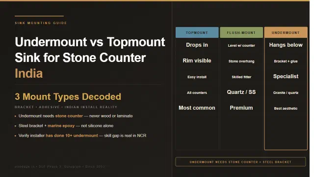 Undermount vs Topmount Sink for Stone Countertops: Bracket Systems, Adhesives and What Works in Indian Kitchens