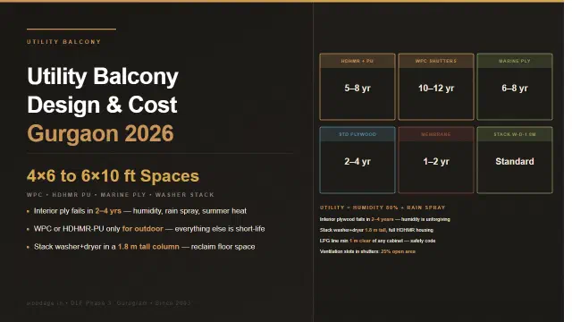 Utility Balcony Design and Cost in Gurgaon 2026: Washing Machine Cabinets, Tall Storage and Waterproof Shutters
