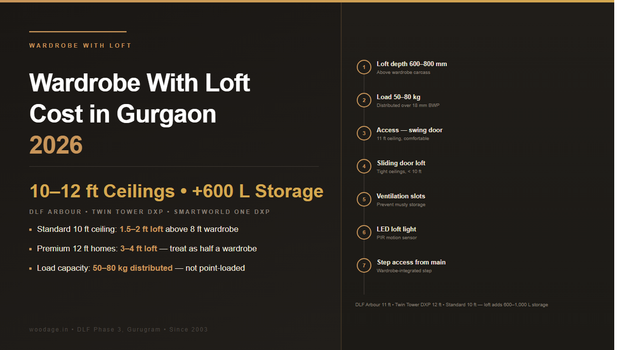 Wardrobe With Loft Cost in Gurgaon 2026: High-Ceiling Storage, Loft Safety, Internal Layout for 10 to 12 ft Ceilings